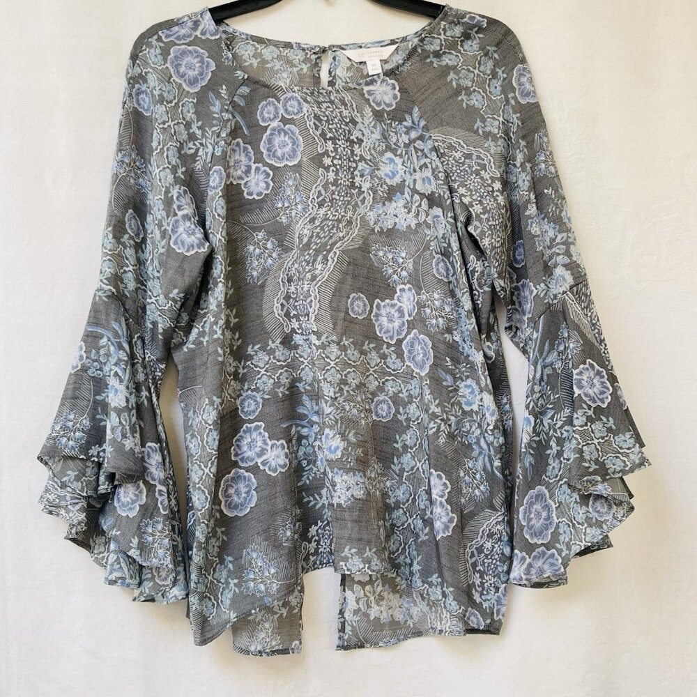 LC Lauren Conrad Blouse Womens Medium Floral Long Bell Sleeve Blouse boho Whimsy